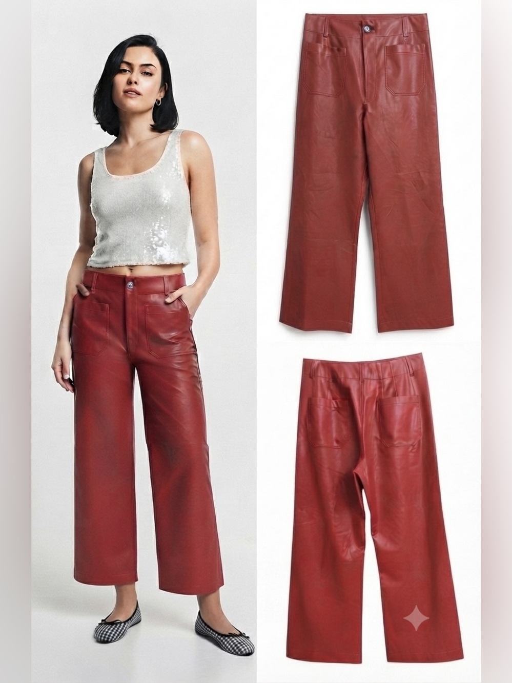 Maeve Anthropologie Colette Red Vegan Leather Cropped Wide Leg Pants 31P
